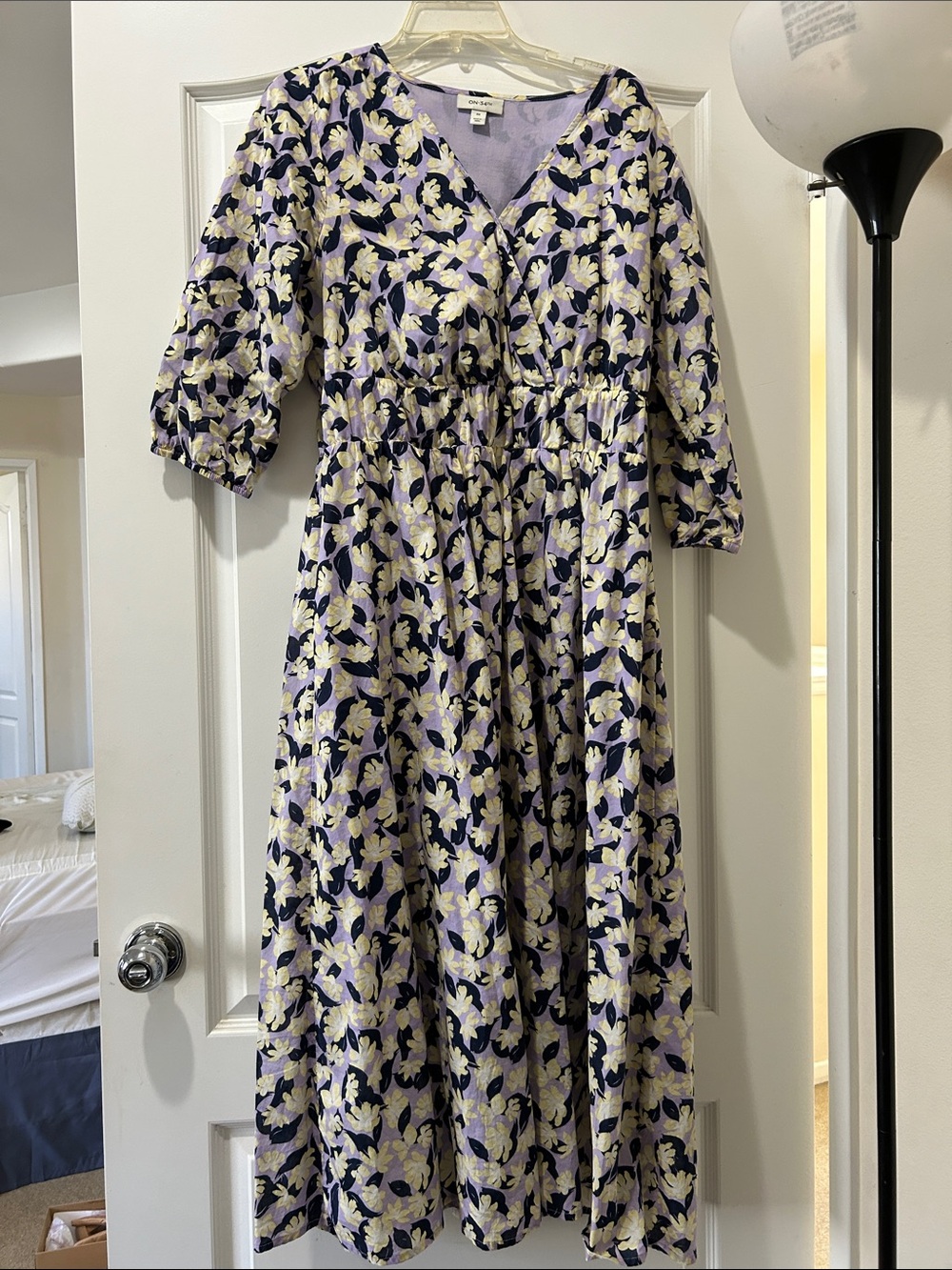 Floral V-Neck Maxi Dress in Lavender and Navy